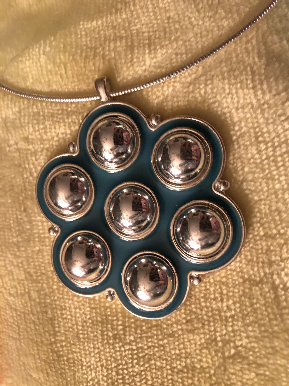 Silver Dome blue enamel Wire CHOKER Necklace – Statement Pendant