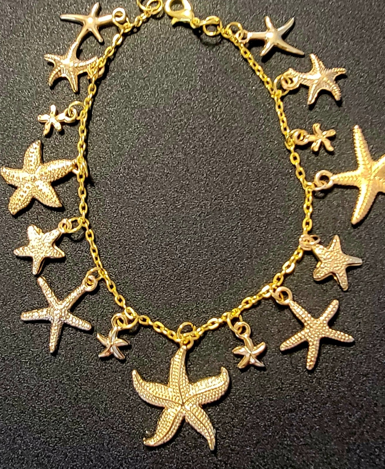 Gold Tone Starfish Dangle Charm Cable Chain Bracelet with Lobster Clasp