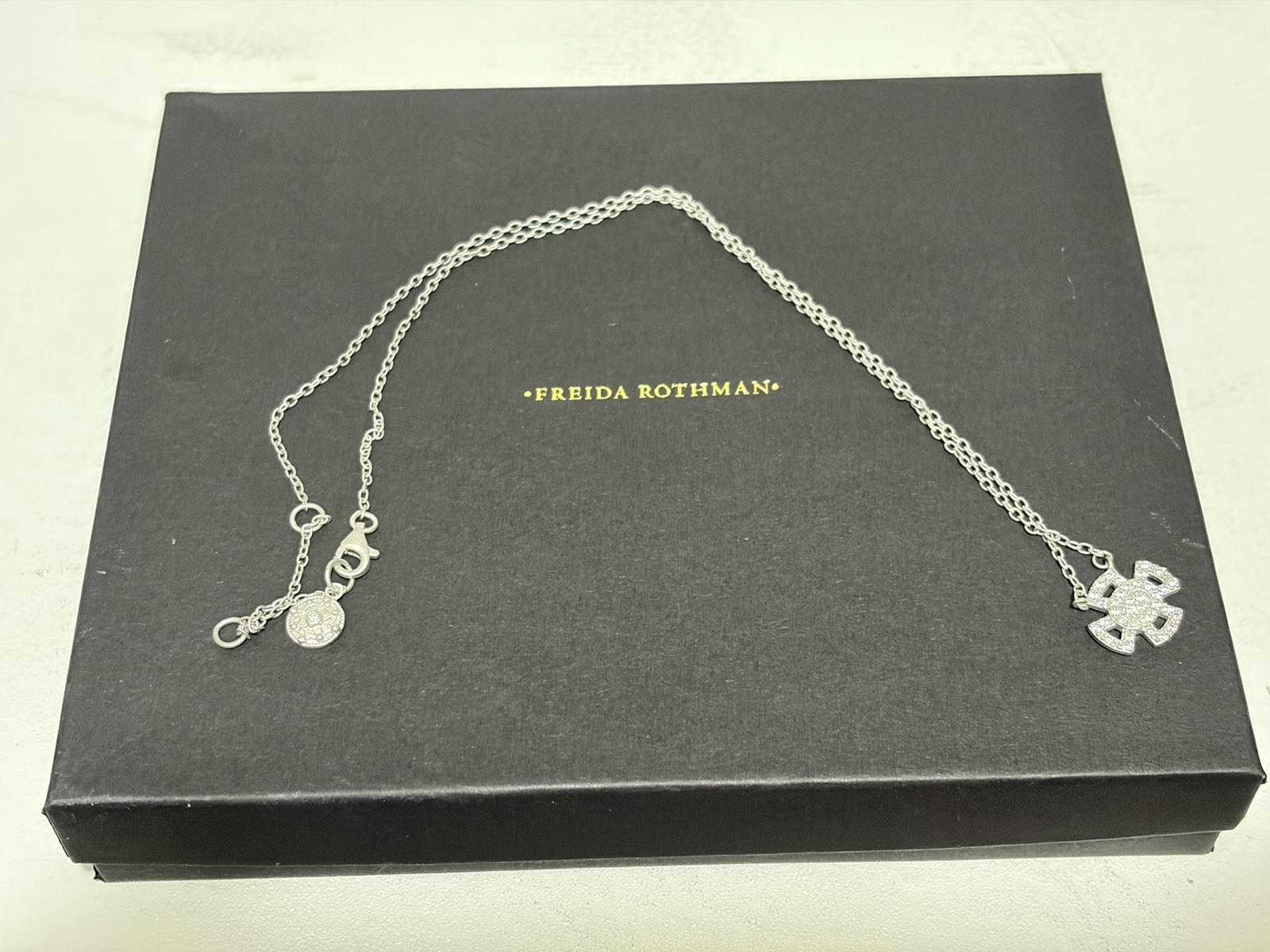 Freida ROTHMAN Pave Cross Pendant Necklace Siver Tone