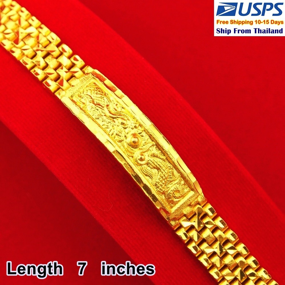 B4 Bracelet Thai Gold 24k Plated Yellow Chain Pendant 7 inches 5 bath Gem Men