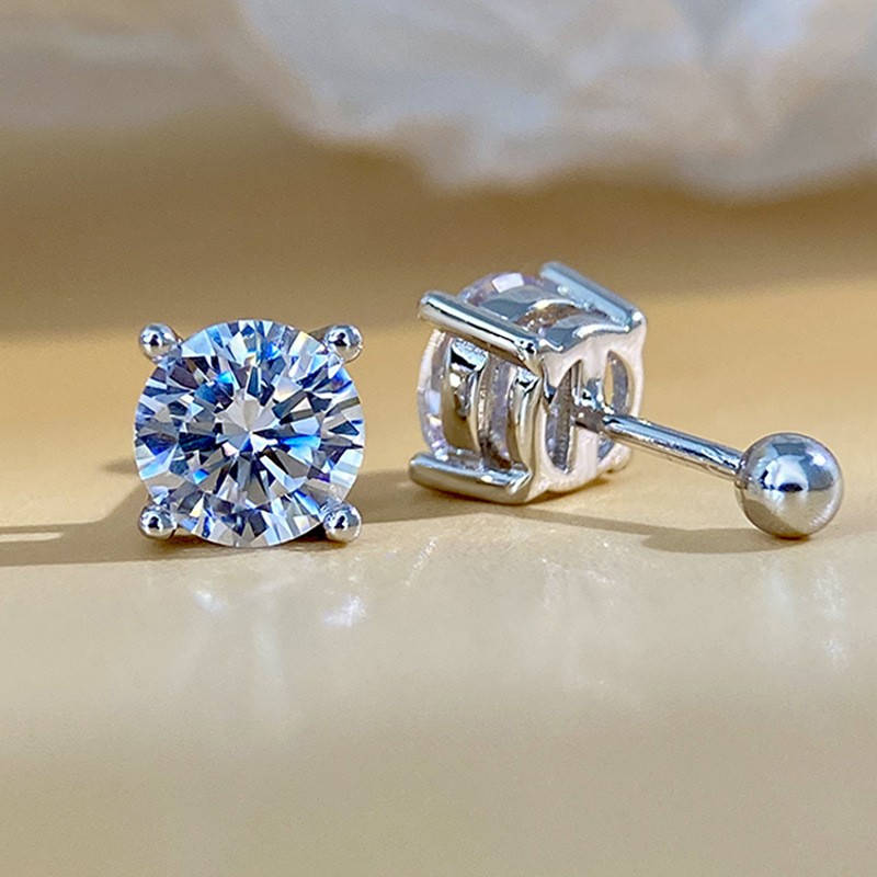 Certified Real Moissanite Push Screwback Stud 4Prong Earrings 925 Silver 3-8mm