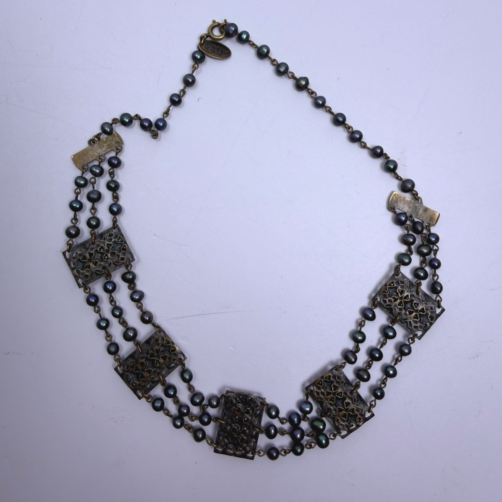 Liz Palacios Vintage Boho Victorian Womens Multi Strand Pearl Crystal Necklace