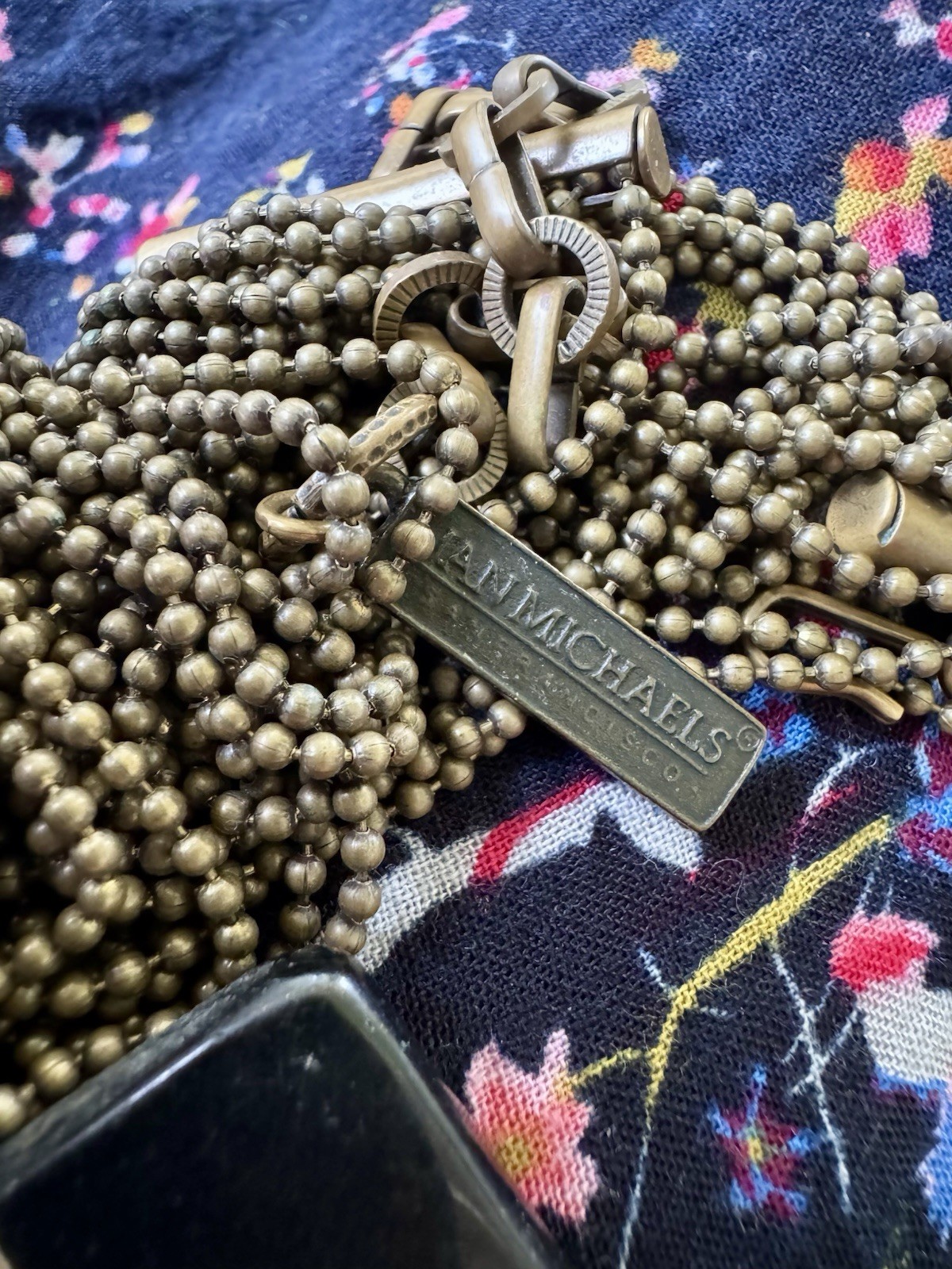 Ann Michaels Bronze Multi-Strand Pendant Necklace Geometric Ball Chain