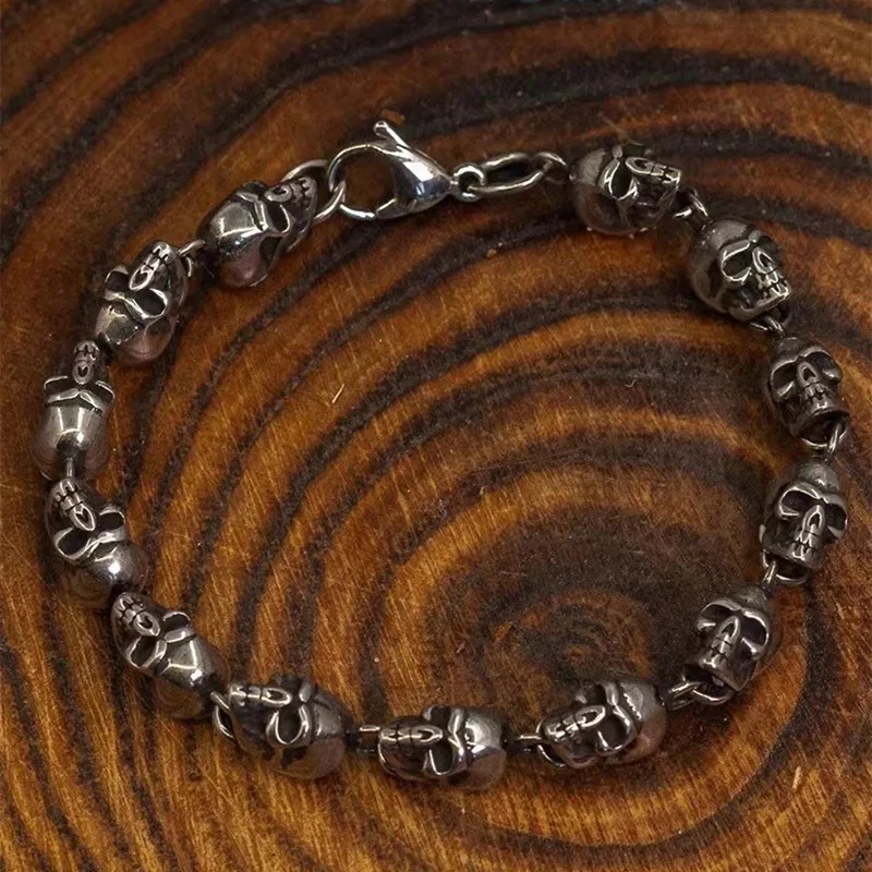 Skull Bracelet Men Gothic Punk Biker Chain Rock Hip Hop Halloween Jewelry