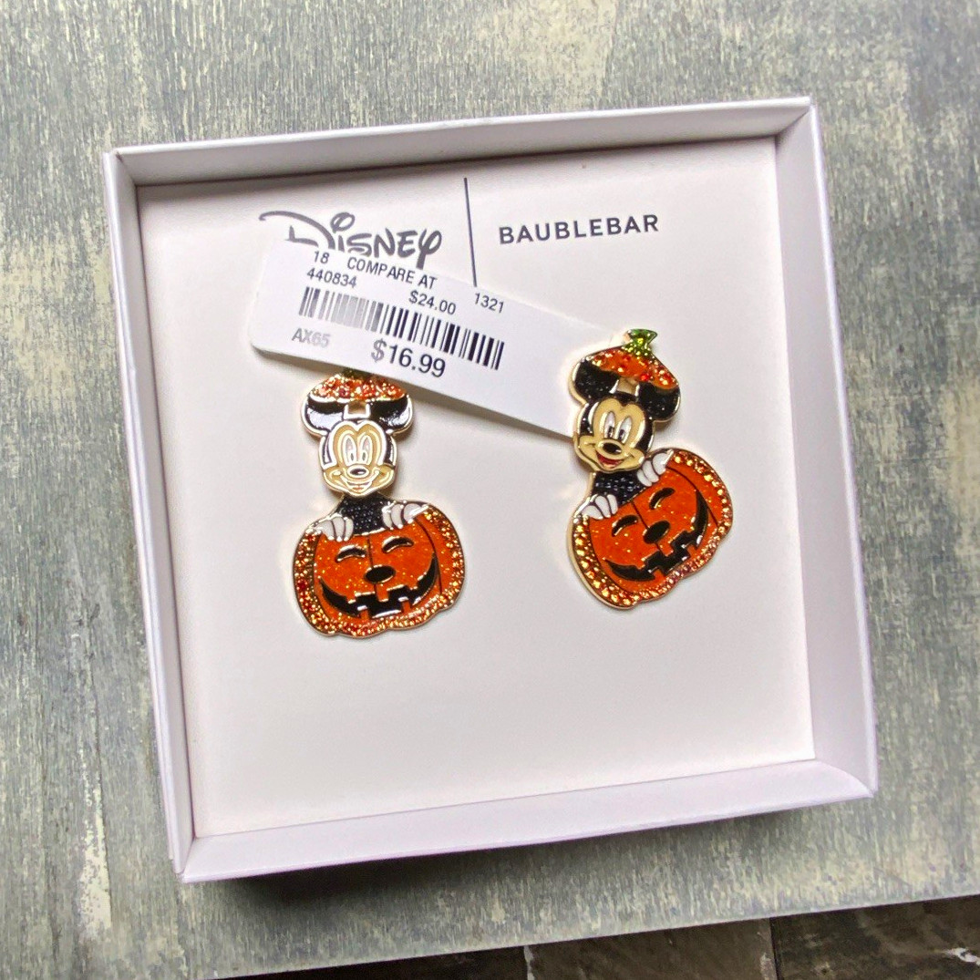 BaubleBar Disney Pumpkin Halloween Dangle Earrings Orange Rhinestone Enamel