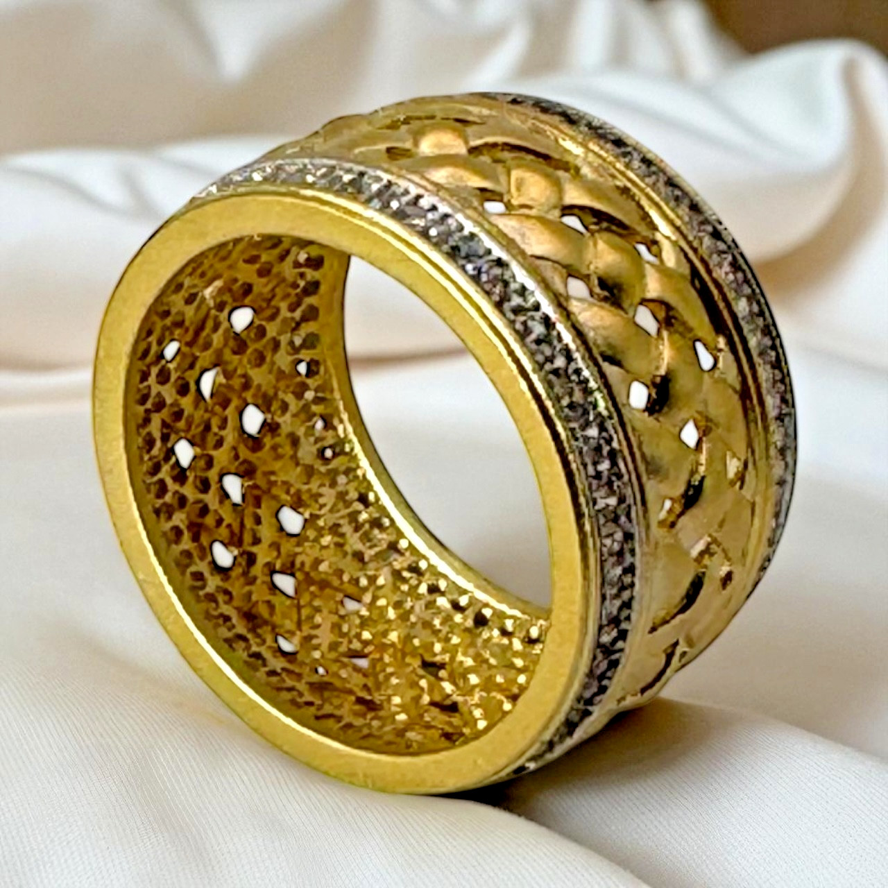 Freida Rothman Gold-Plated 925 Sterling Silver Lattice Ring Size 9 NEW $225