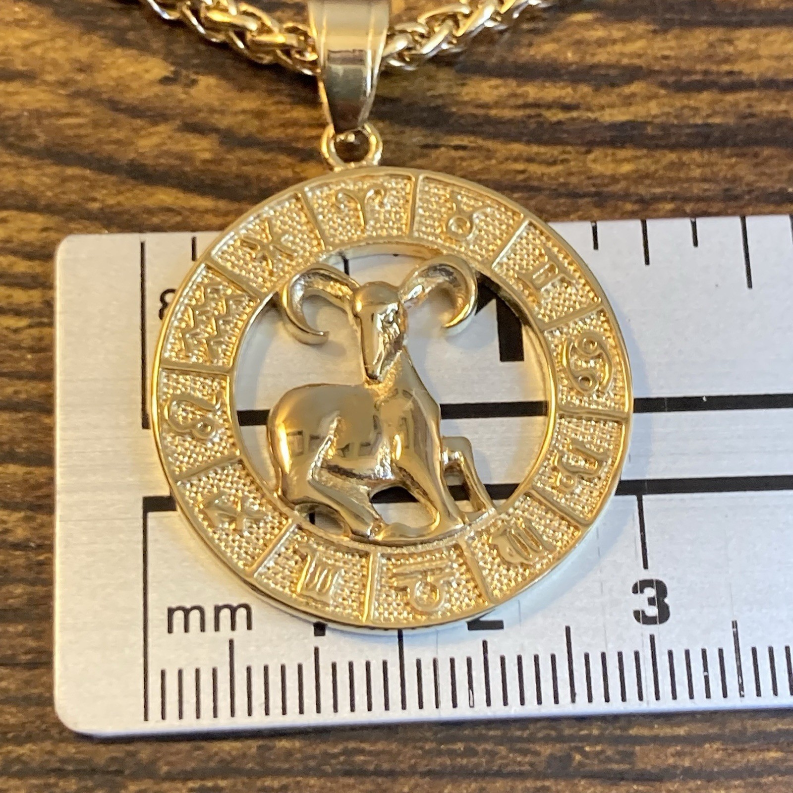 Florideco Aries Astrological Zodiac Symbol Necklace Gold Tone 23.5in Chain
