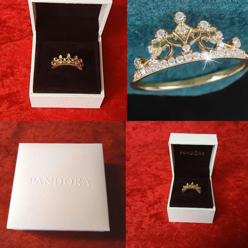 SPARKLING STYLE PANDORA CROWN RING COLOR GOLD US SIZE 7 FREE SAME DAY SHIPPING