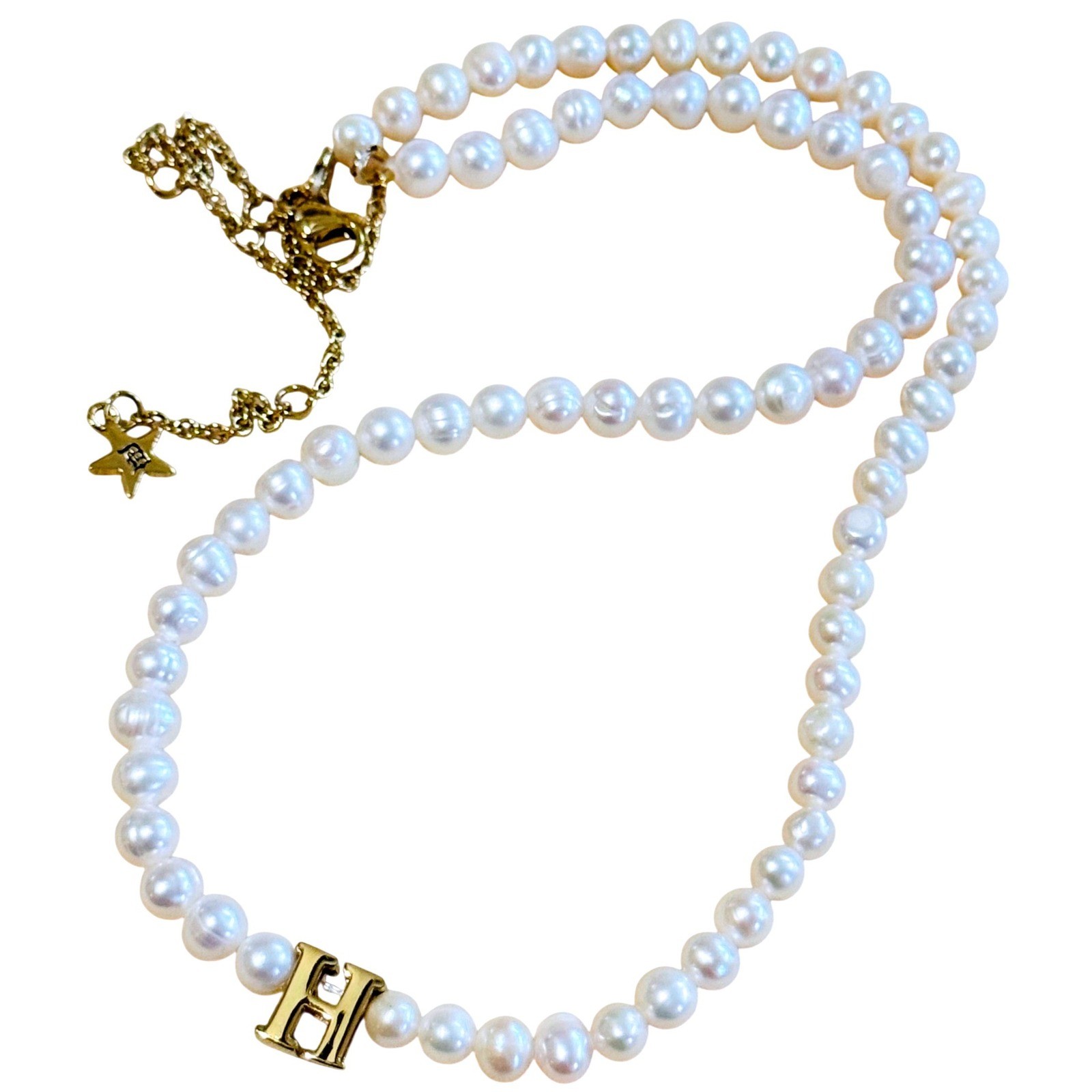 Dalmata Initial letter “H” Pearl Necklace gold plated Freshwater beaded collar
