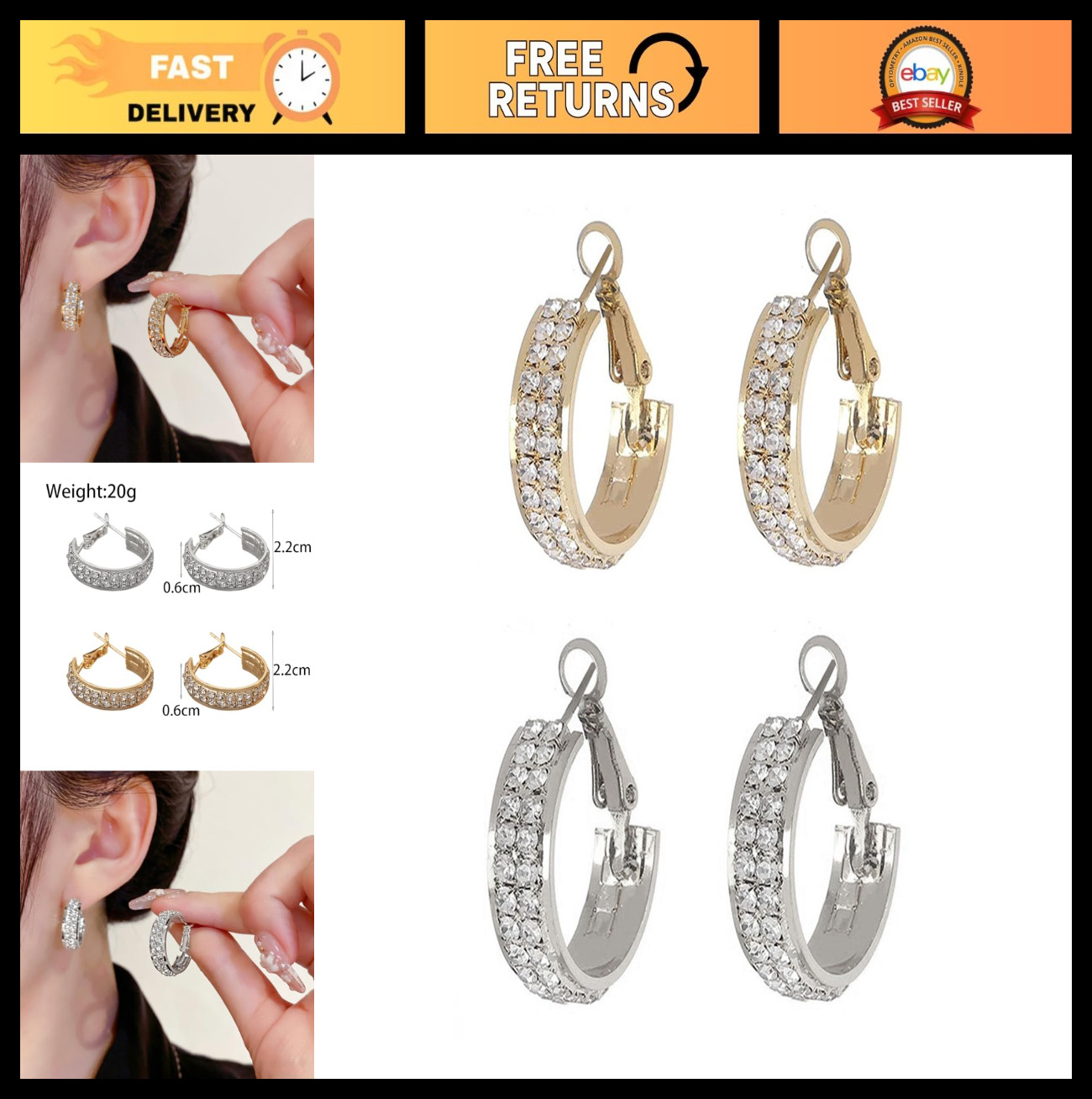 Lymphatic Drainage Slimming Hoop Earrings with Cubic Zirconia – Jewelry Gifts fo