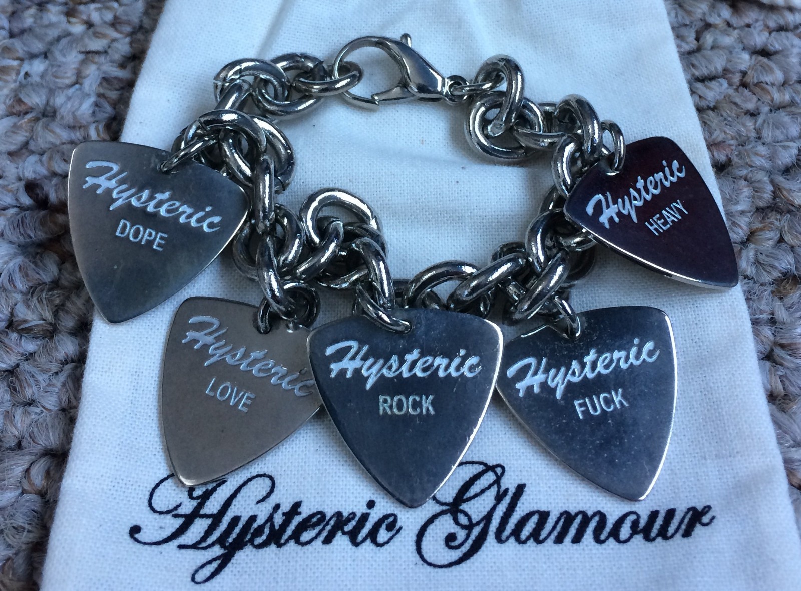 Hysteric Glamour Guitar Pick Charm Bracelet + Bag