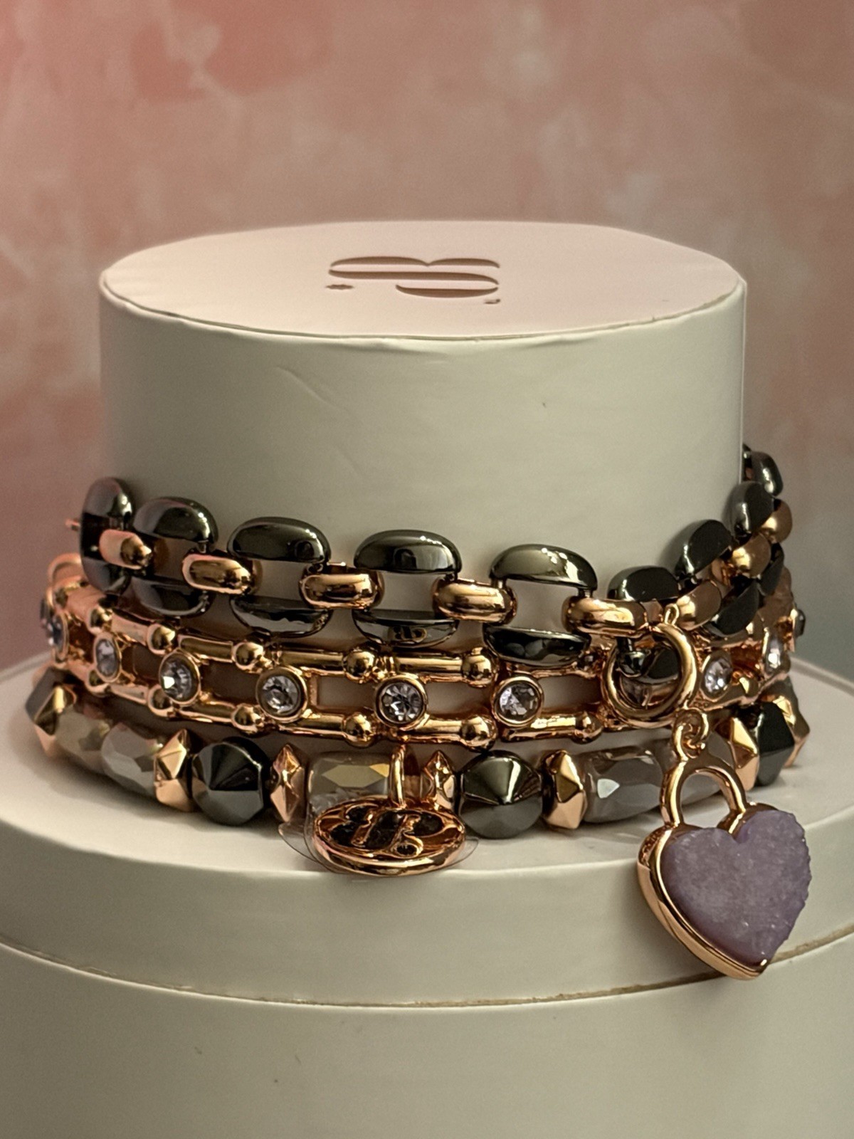 Bomb Party Spring Stack ST59594 You’ve Stolen My Heart Genuine Druzy RG & Hema