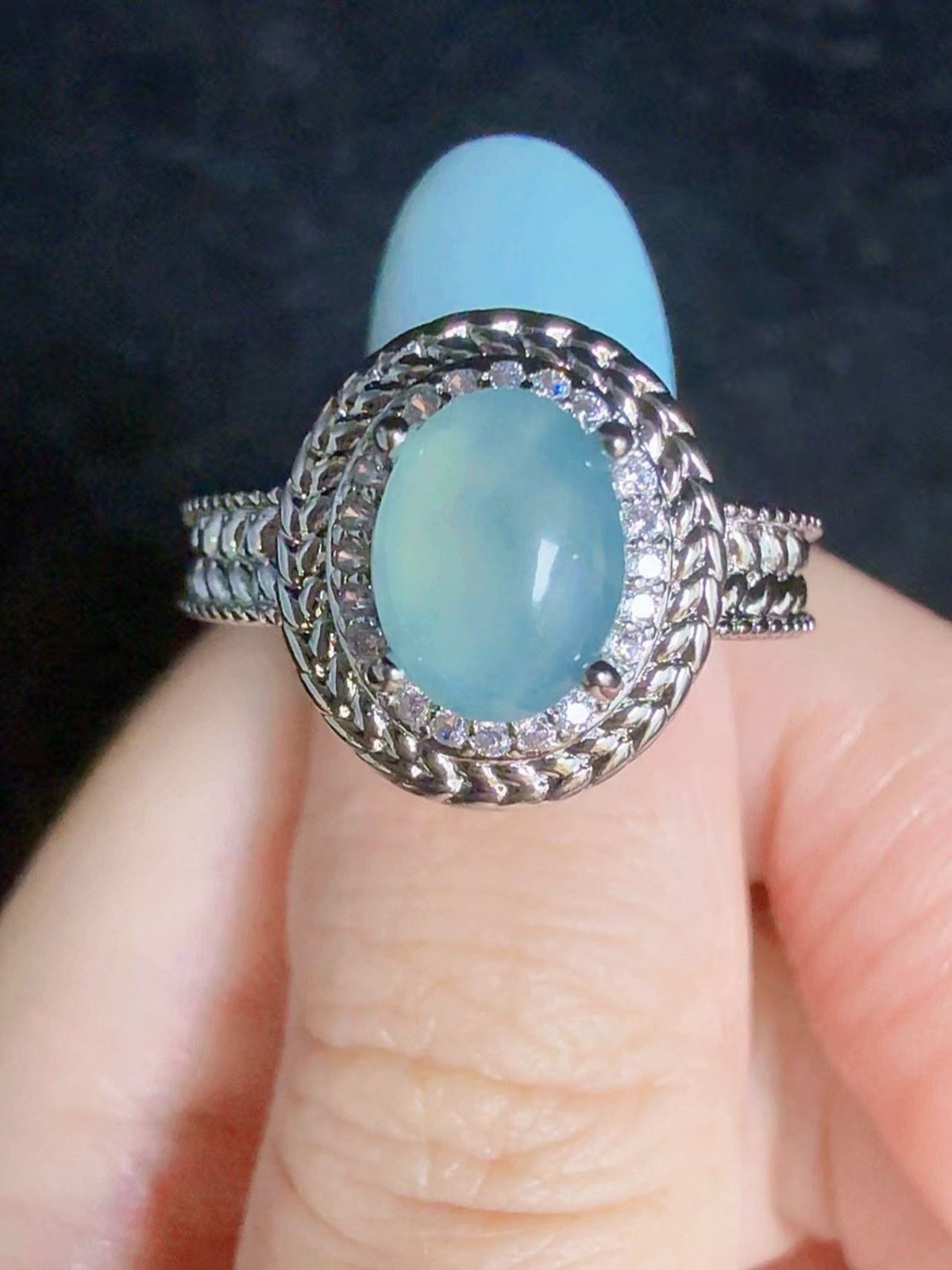 Natural sky blue jadeite ring