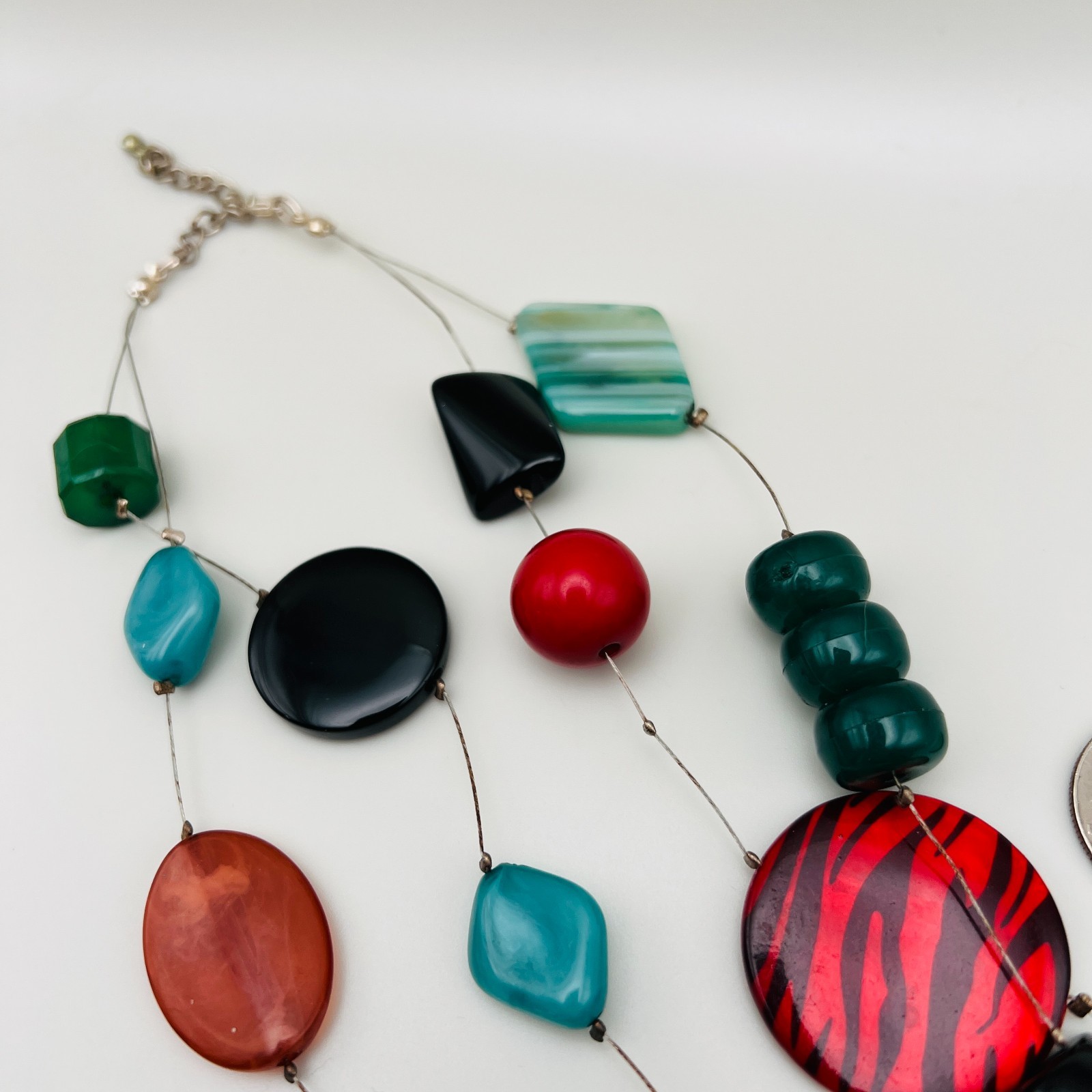 Statement Beaded Boho Necklace Multi Strand Glass Acrylic 18 Inch Multicolor