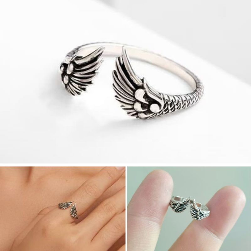 Open Wing Rings 925 Plated Silver Wedding Feather Angel Ring Fashion Jewelry