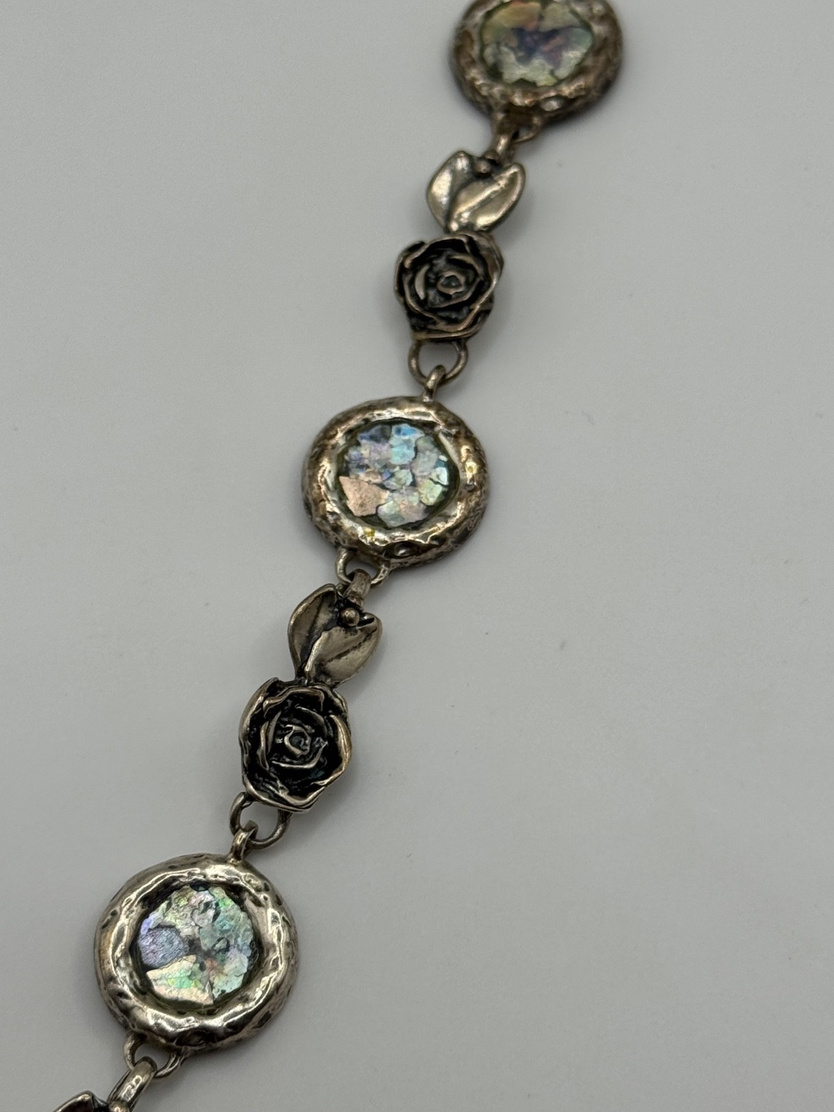 Luli Hamersztein Sterling Silver Roman Glass Rose Flower Toggle Bracelet