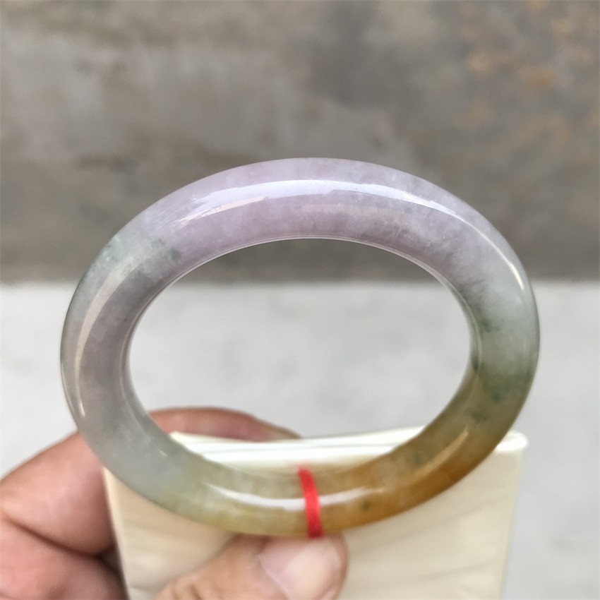 51.5MM Natural Ice Lavender Yellow Jadeite Jade Bracelet Emerald Jade Bracelet