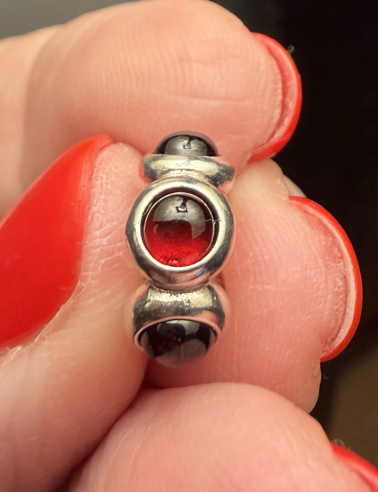 Brighton Sterling Silver Garnet Cabochon Rondelle Spacer Bead 925 Large Hole
