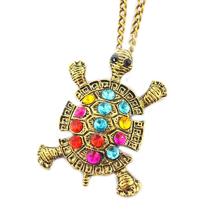 Rhinestone TURTLE 1-5/8″ x 1-1/4″ (42mm) Pendant Necklace with 27″ Chain (#29)