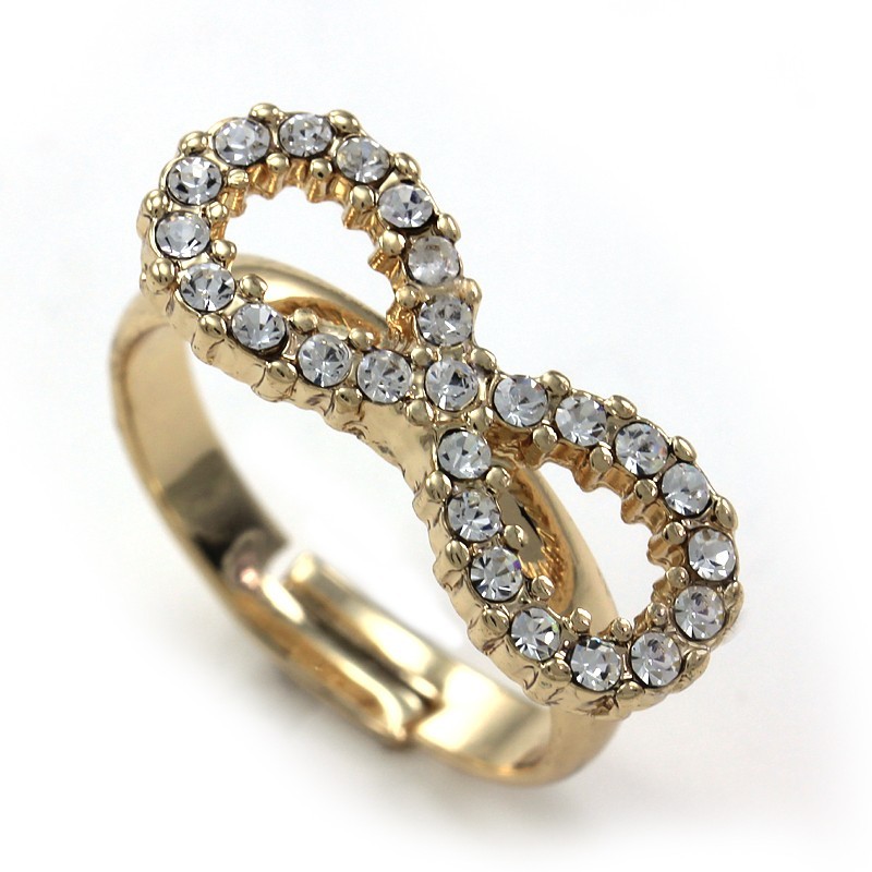 Clear Eternity Forver Everlasting Love Infinity Ring Adjustable Band Gold Tone