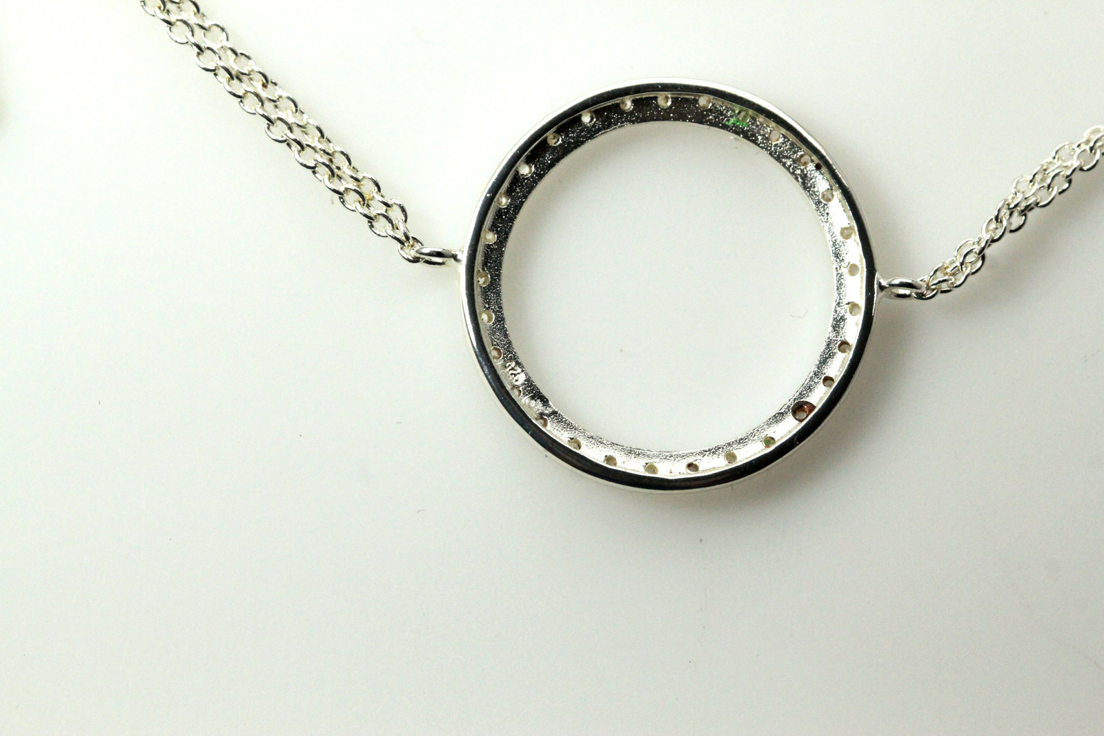 Sterling silver circle on double chain bracelet 6-3/4″ to 7-1/2″ 5 gm (BR3738)