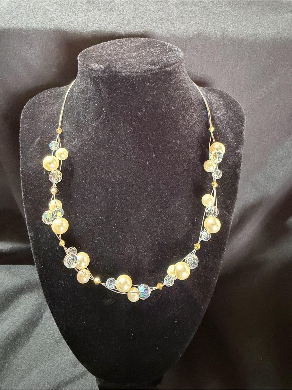 Source Unknown Gold Pearl and Clear Crystal Necklace – Women Jewelry