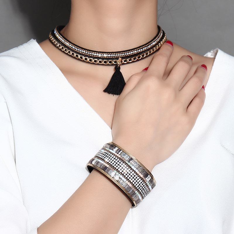 19.5cm Alloy PU Leather Magnet Clasp Band Bohemian Women’s Jewelry Brand New