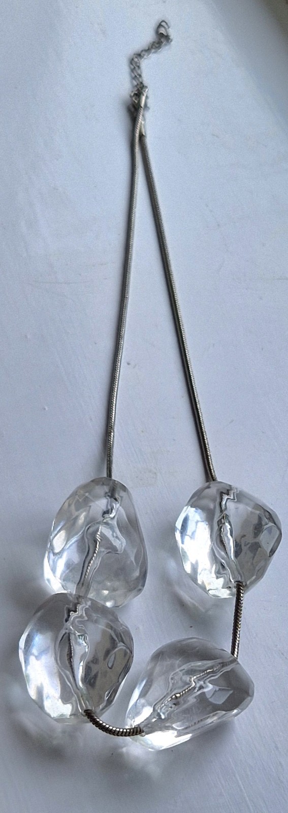 Statement Clear Faceted Bead Necklace | Silver Tone Snake Chain