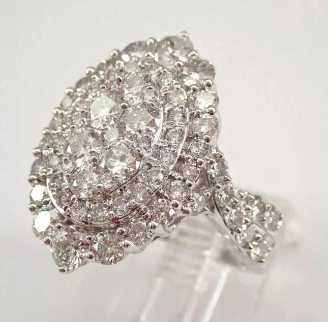 2.50 Ct Round Simulated Diamond Cluster Engagement Ring 14K White Gold Plated