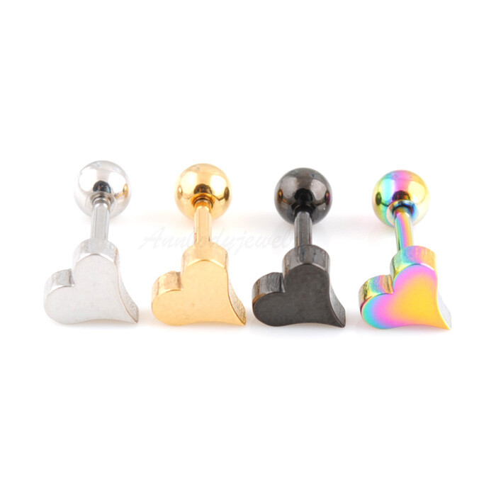 16G 5/16″ FLAT HEART COLOR Plated 316L STEEL STUD EARRINGS WITH 4mm BALL