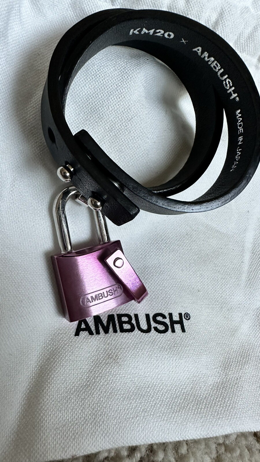 Authentic AMBUSH Pink Padlock Double Strap Leather Choker Bracelet Rare W/box