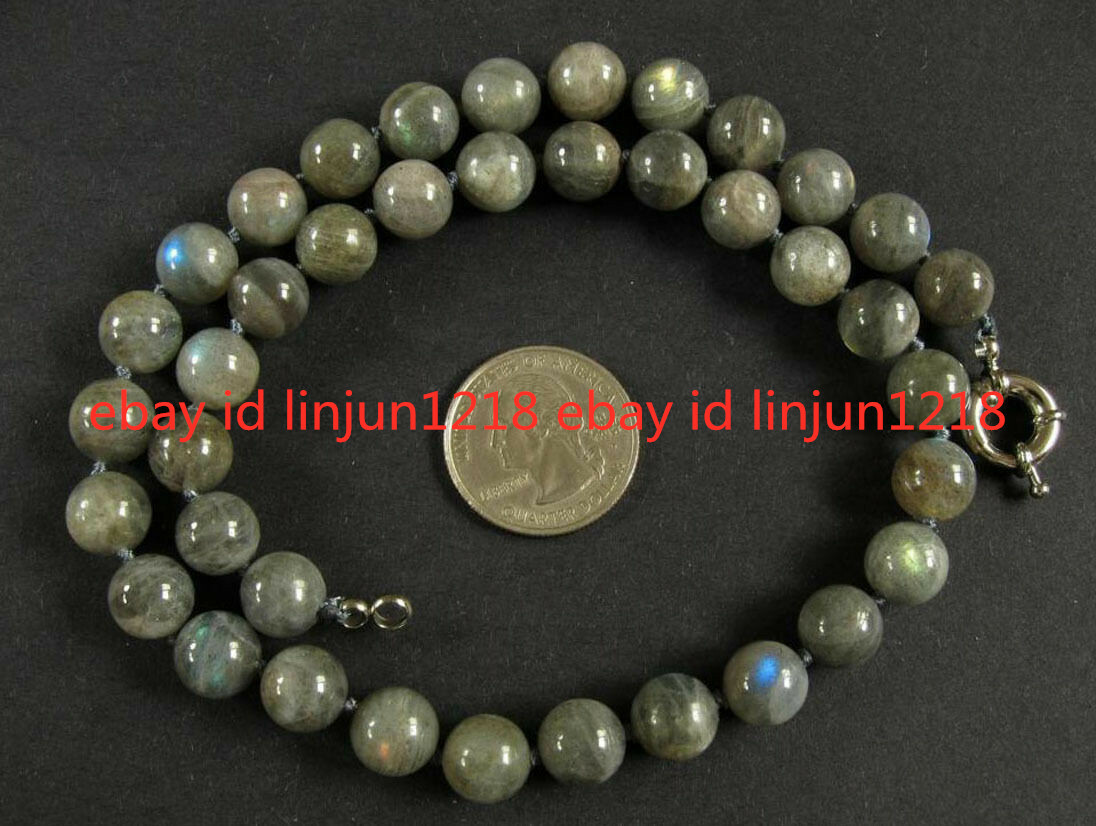 Gray 8mm10mm12mm Natural Labradorite Beads Gemstone Jewelry Necklaces 18-36”