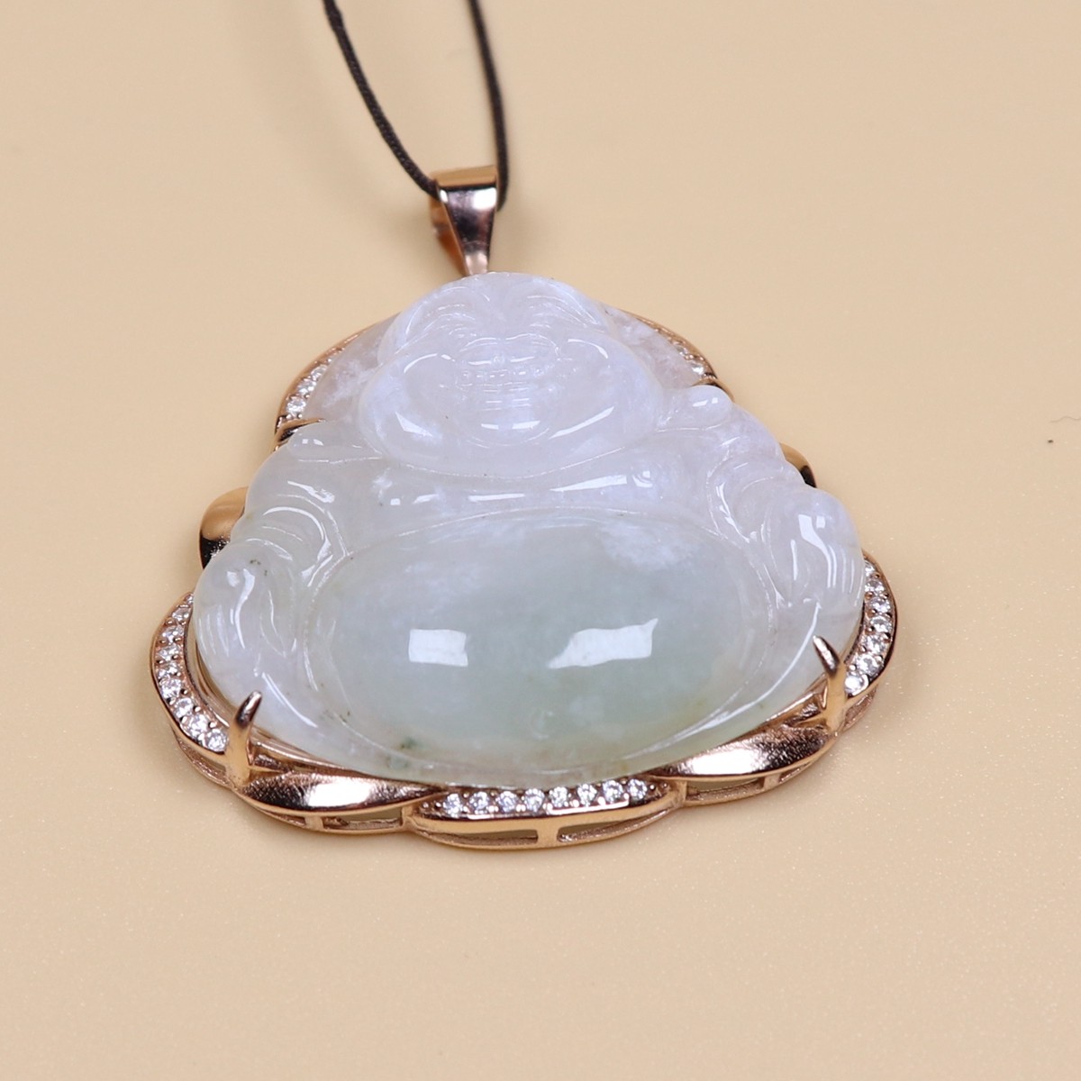 Certified Green jade jadeite Maitreya Buddha pendant 925 Silver inlay 38536a 佛公