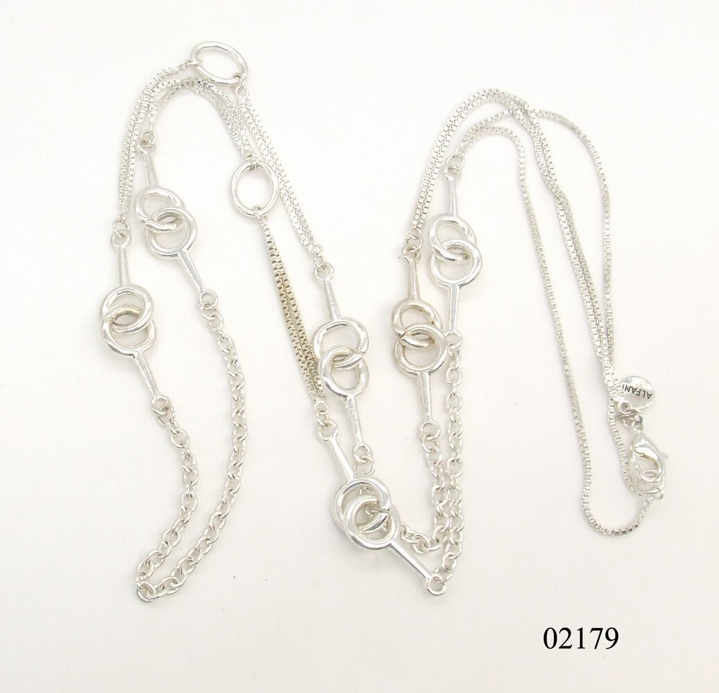 21″ Alfani Silver Tone Cable, Interlocking Ring Links & Multi Box Chain Necklace