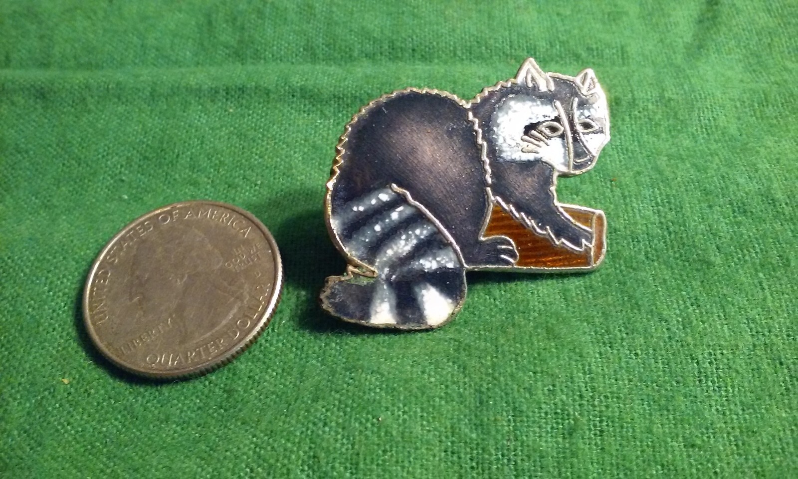 Cute Racoon Silver-Tone Metal & Enamel Lapel Pin 1-3/4″ Inches Wide