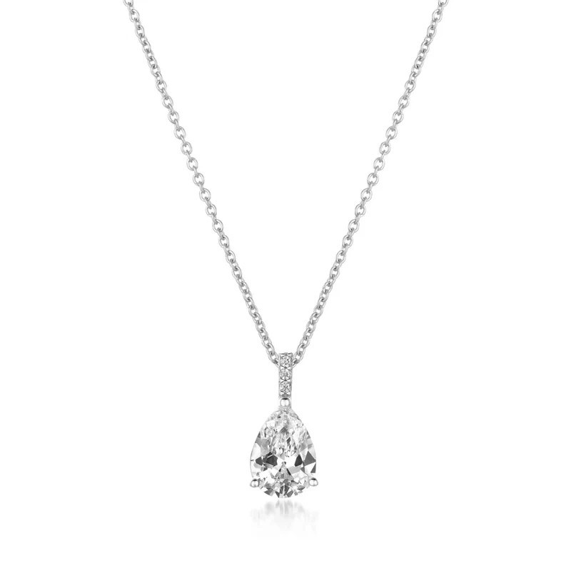 Crislu Sterling Silver Platinum Plated Necklace Cubic Zirconia Teardrop 19 Inch