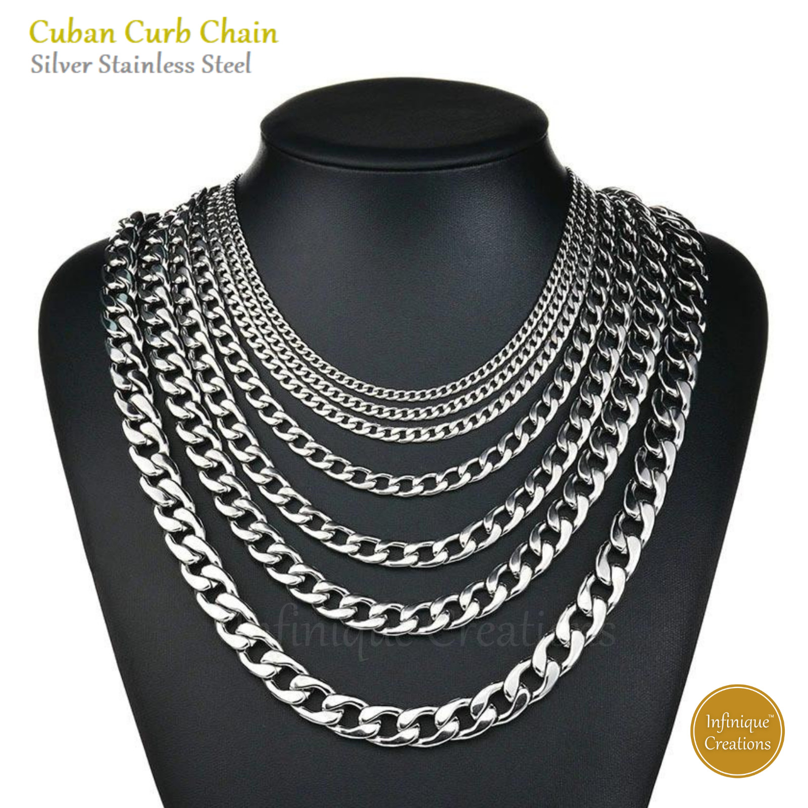 Stainless Steel Silver Chain Cuban Curb 7-38″ Necklace Bracelet Men Women 3-12mm