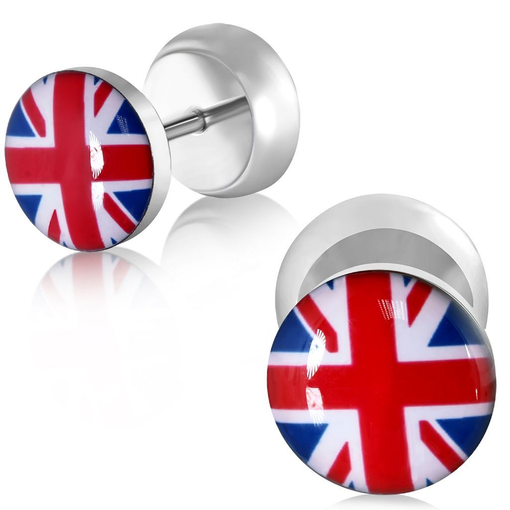 10mm Stainless Steel Flag Of The United Kingdom Faux Fake Earrings Pair CBY087
