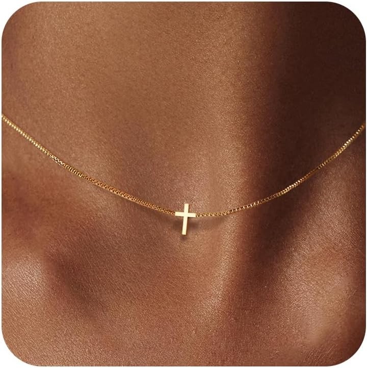 Cross Necklace for Women Dainty 14K Gold Silver Plated Small Cross Pendant Choke