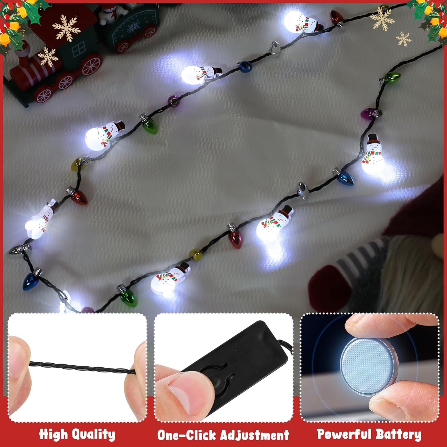 1PCS Light Up Christmas Necklace, Colorful 3 Modes Xmas Accessories with Snowman