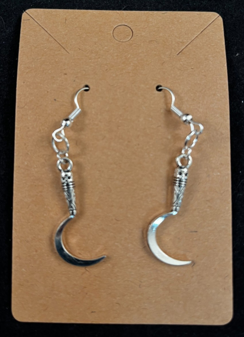 Silver Corn Scythe Earrings – Dangle – Horror – Halloween – Handmade