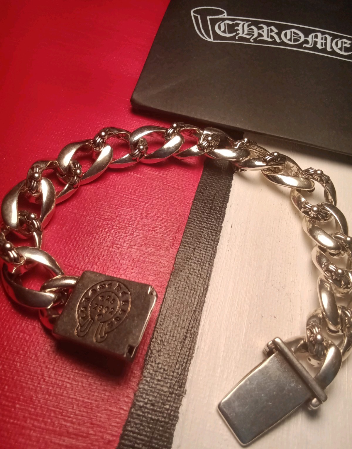 Chrome Gothic Bracelet biker Jewelery cuban link Men 23mm 2002 925 Punk Rock