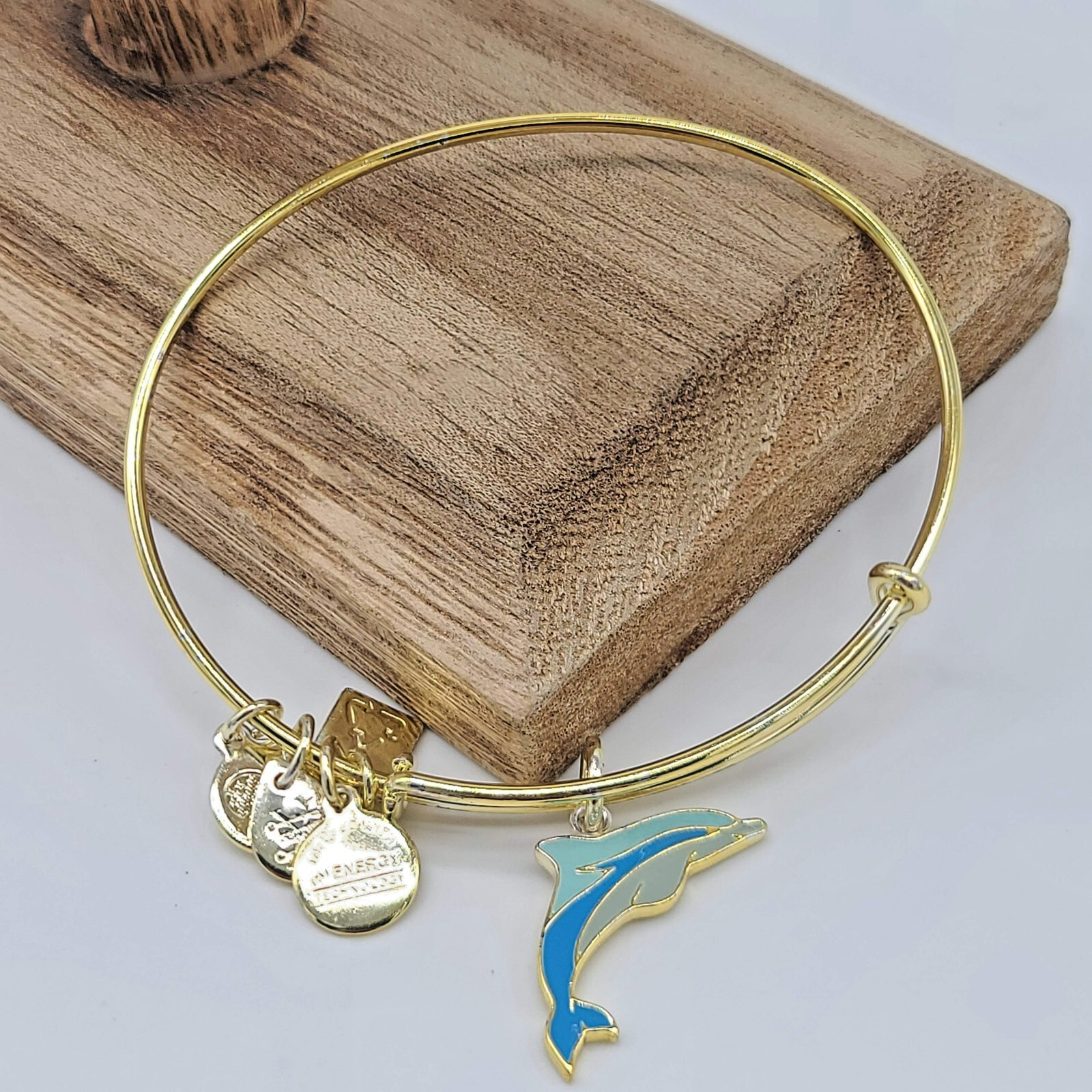 Alex and Ani Charity by Design Blue Dolphin Bracelet – Shiny Gold Finish