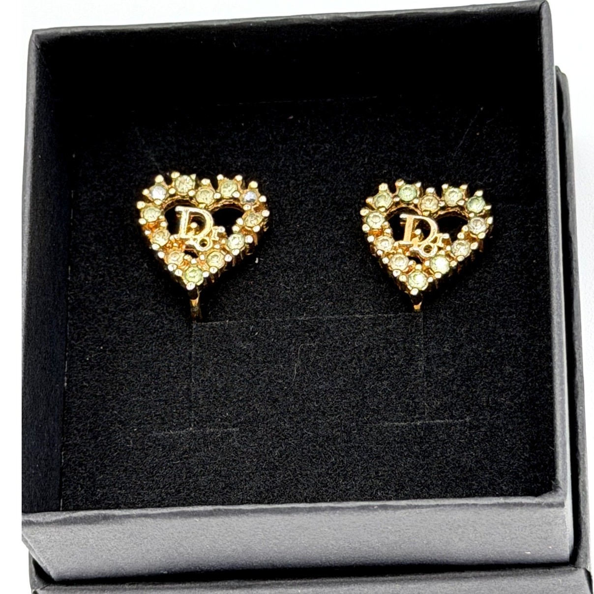 Christian Dior rhinestone heart logo earrings clip on