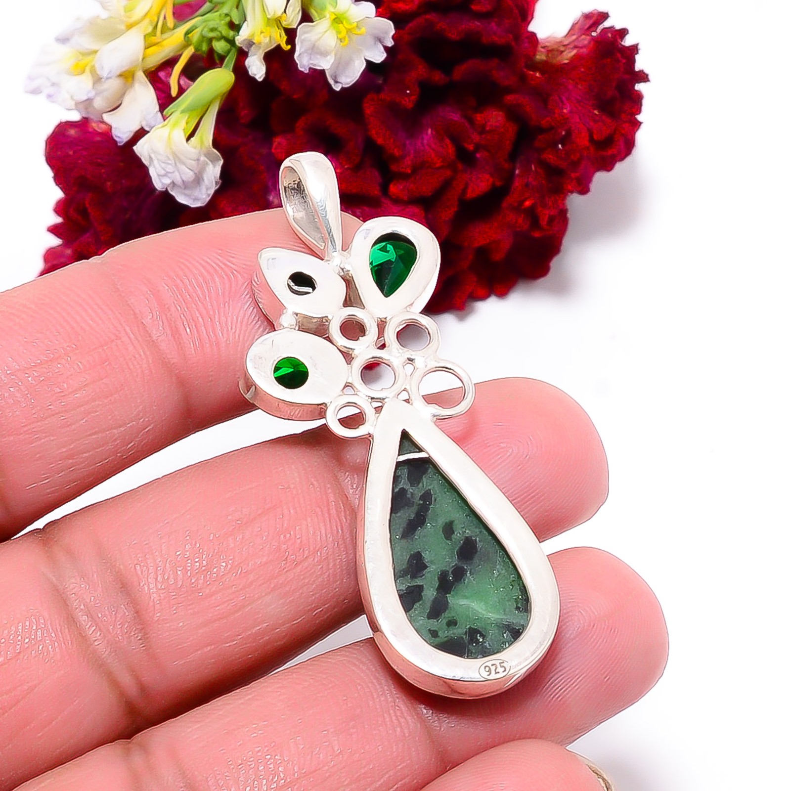 Natural Ruby With Zoisite & Chrome Diopside 925 Silver Pendant 1.95″ P101729635