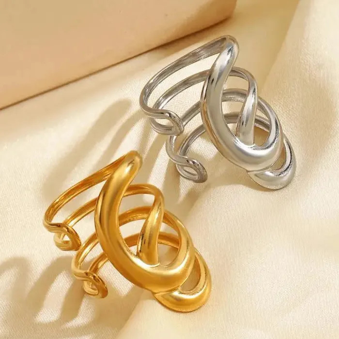 Stainless Steel Geometric Wide Cross Cocktail Ring for Women Men Fashion Jewelry