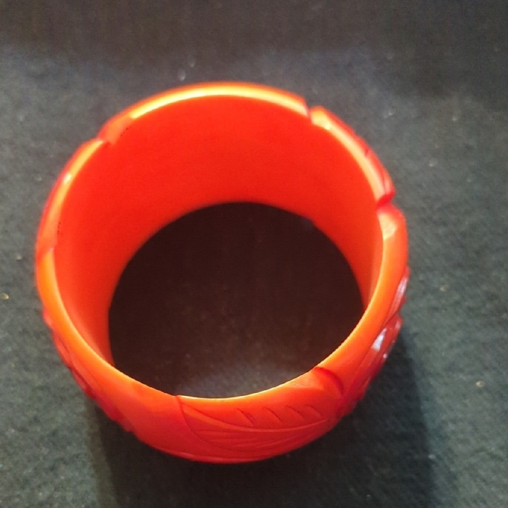 Antika Collection Coral Pink Orange Carved Rose Chunky Oversized Bangle Bracelet