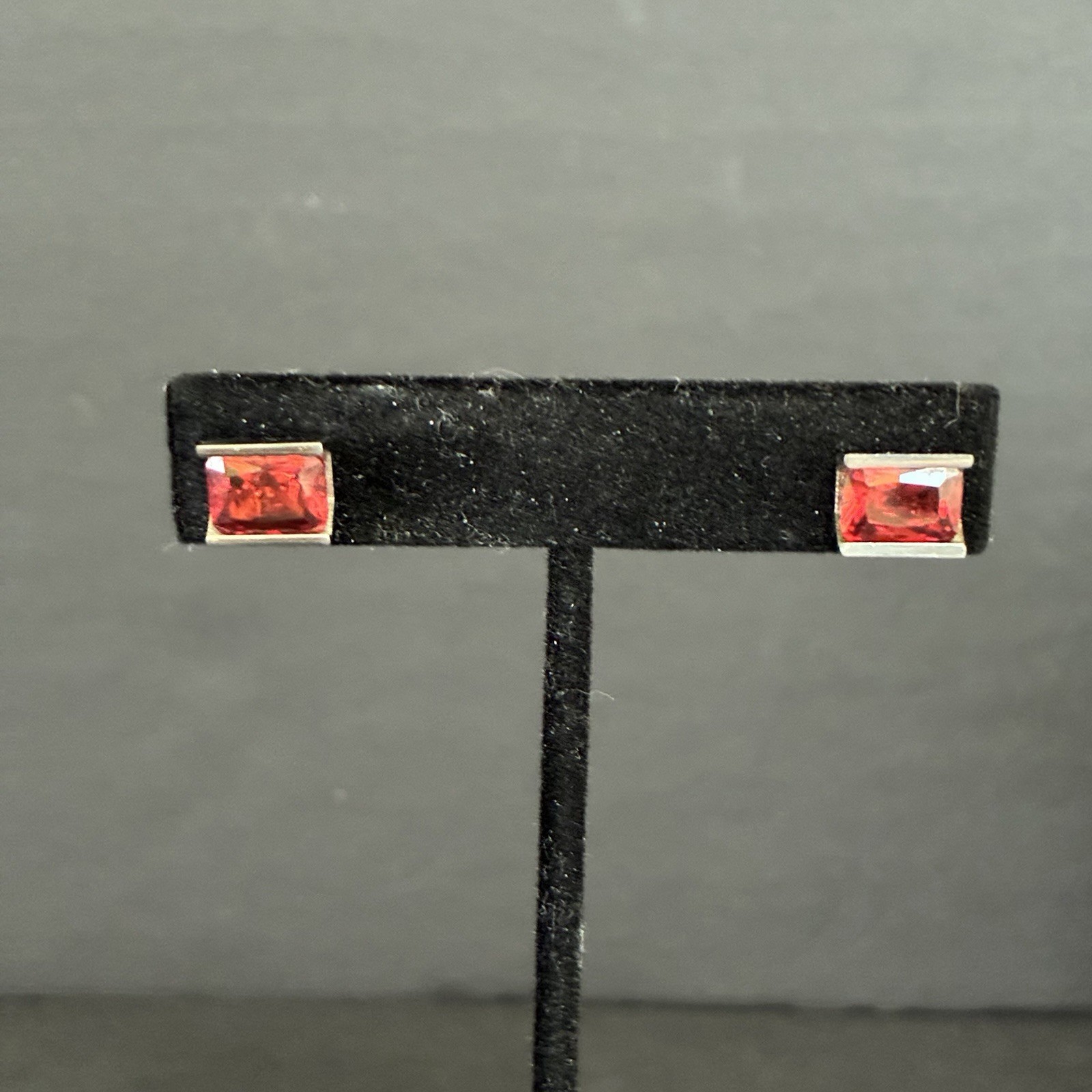 Chisel Stainless Steel Polished Stud Post Earrings w/ Orange Stones ~ Signed