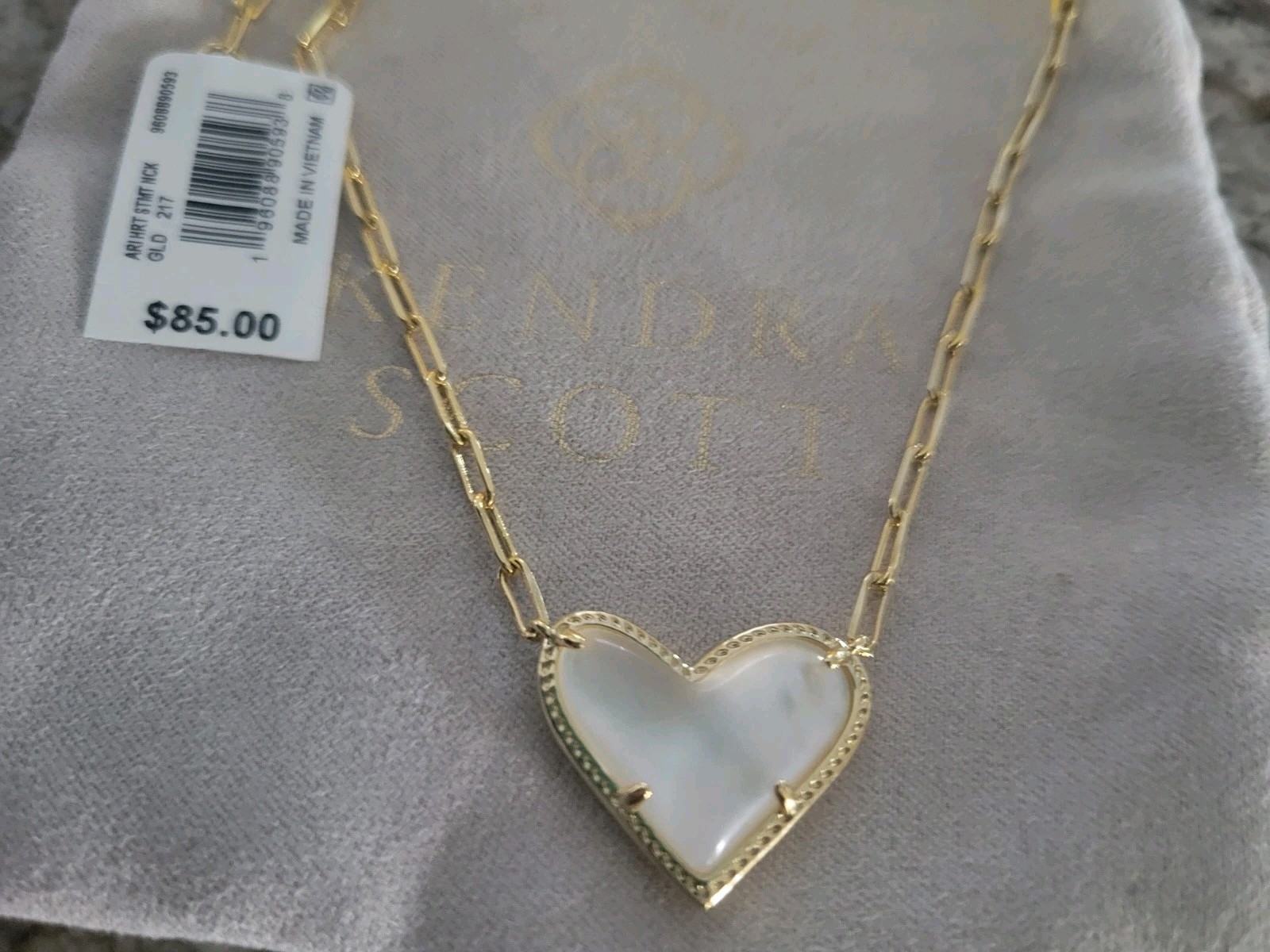 Kendra Scott Ari Reversible Pendant Necklace Gold Mother Of Pearl $85 Pouch BOX