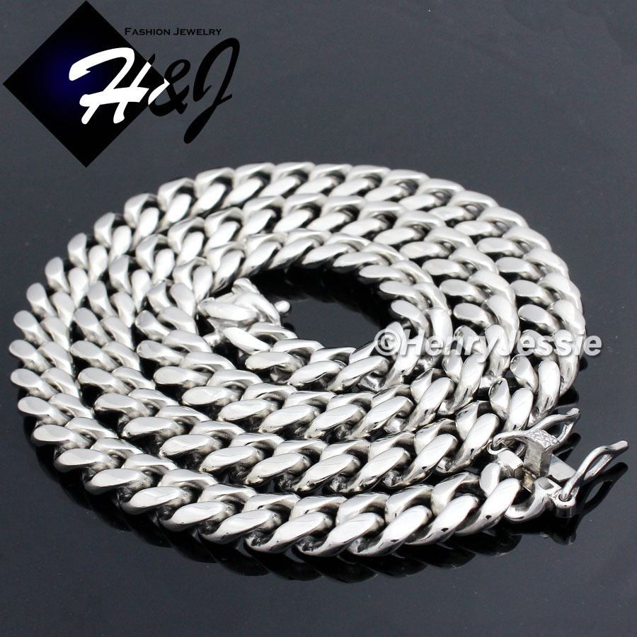 18-40″MEN Stainless Steel 7/10/12/14mm Silver Miami Cuban Curb Chain Necklace